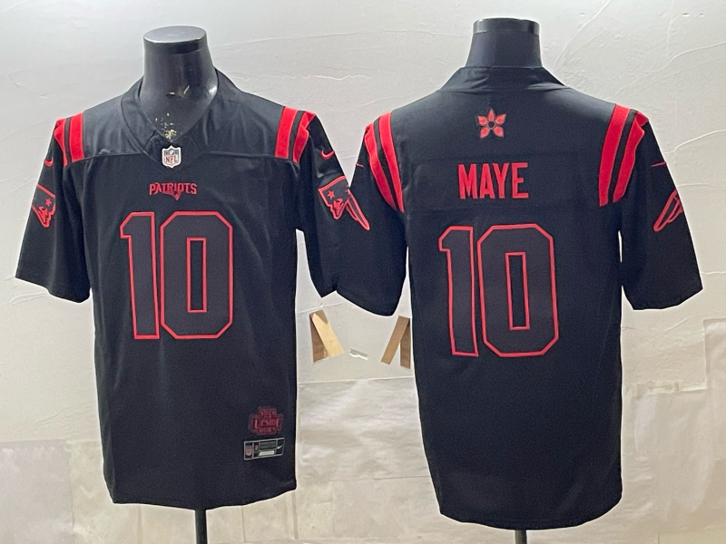 Men's NFL New England Patriots x Stranger Things #10 Drake Maye 2026 Black F.U.S.E Jersey