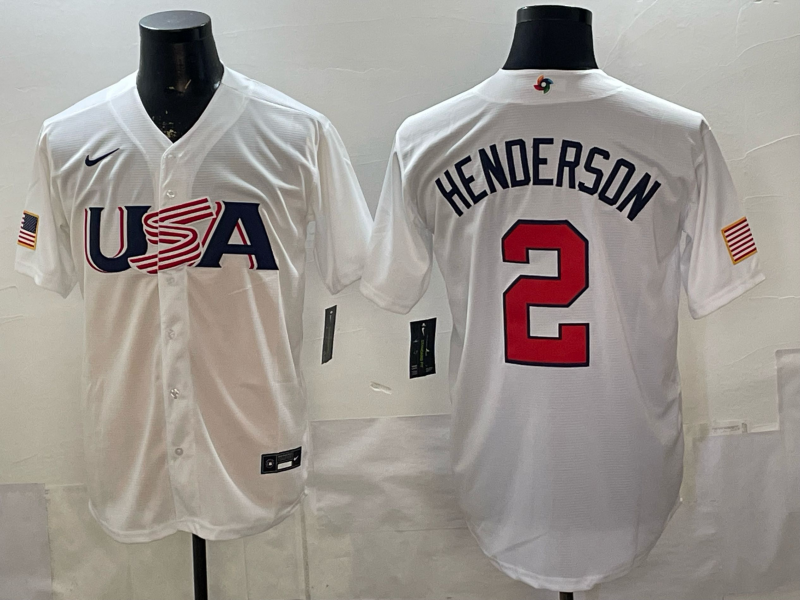 Men's 2026 World Baseball Classic USA Team #2 Gunnar Henderson White Premium Jersey