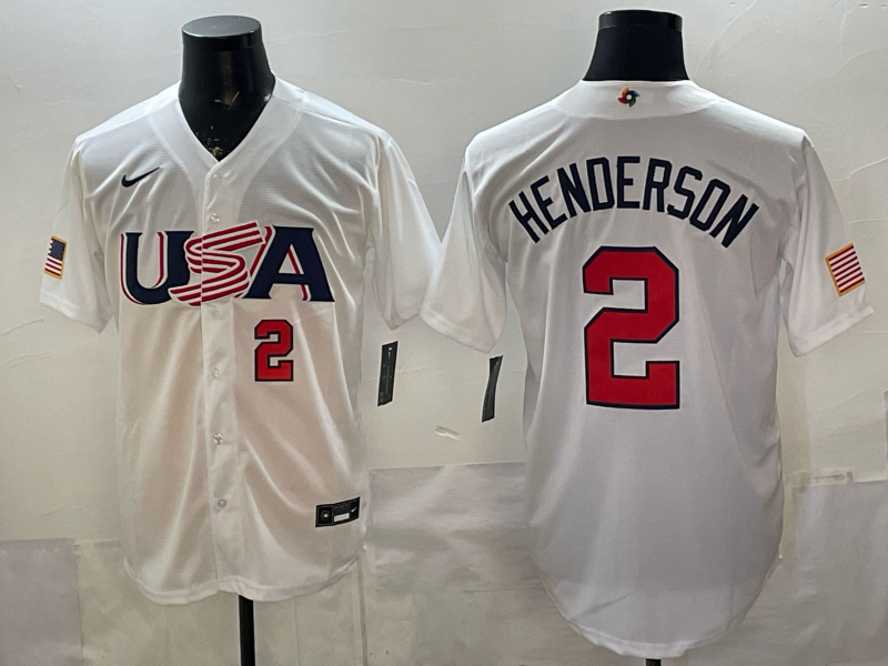 Men's 2026 World Baseball Classic USA Team #2 Gunnar Henderson White Premium Jersey