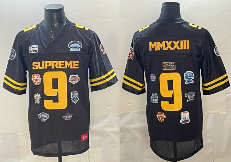 Men's FW23 Supreme #9 MMXXIII Championships Throwback Football Stitched Black Jersey