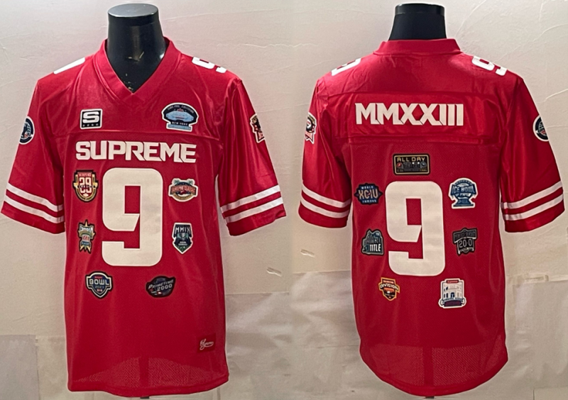Men's FW23 Supreme #9 MMXXIII Championships Throwback Football Stitched Red Jersey