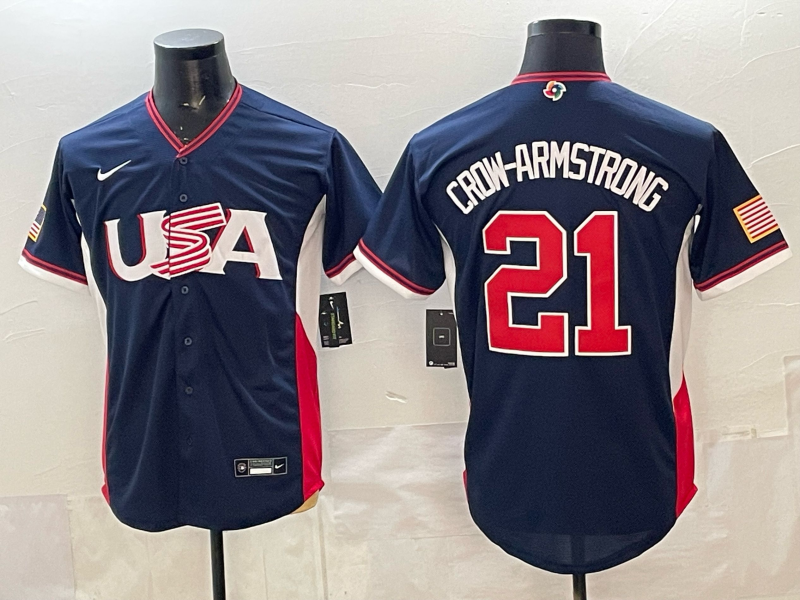 2026 World Baseball Classic Team USA #21 Pete Crow-Armstrong Men's Stadium Road Jersey - Navy