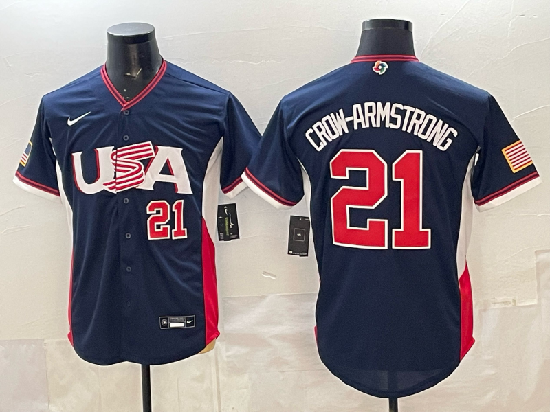 2026 World Baseball Classic Team USA #21 Pete Crow-Armstrong Men's Stadium Road Jersey - Navy