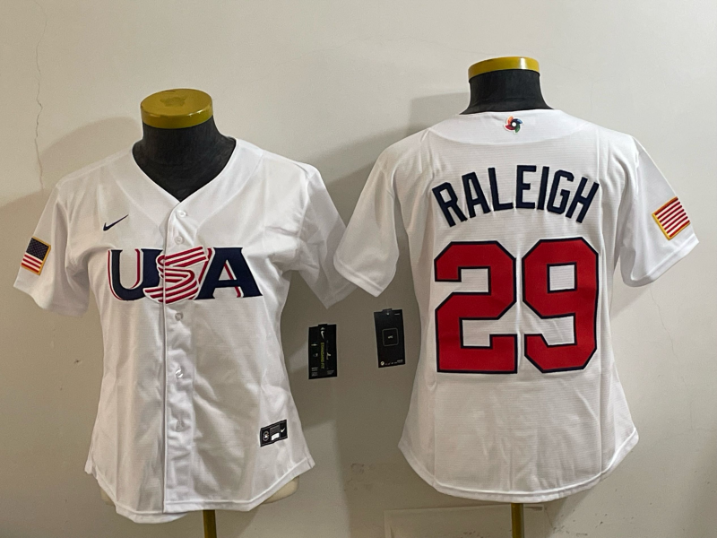 Women's 2026 World Baseball Classic USA Team #29 Cal Raleigh White Premium Jersey
