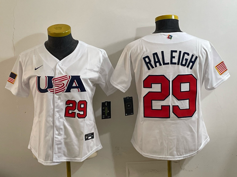 Women's 2026 World Baseball Classic USA Team #29 Cal Raleigh White Premium Jersey