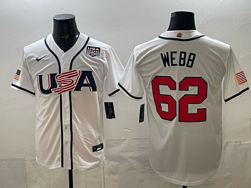 Men's 2026 World Baseball Classic Team USA #62 Logan Webb White Premium Jersey