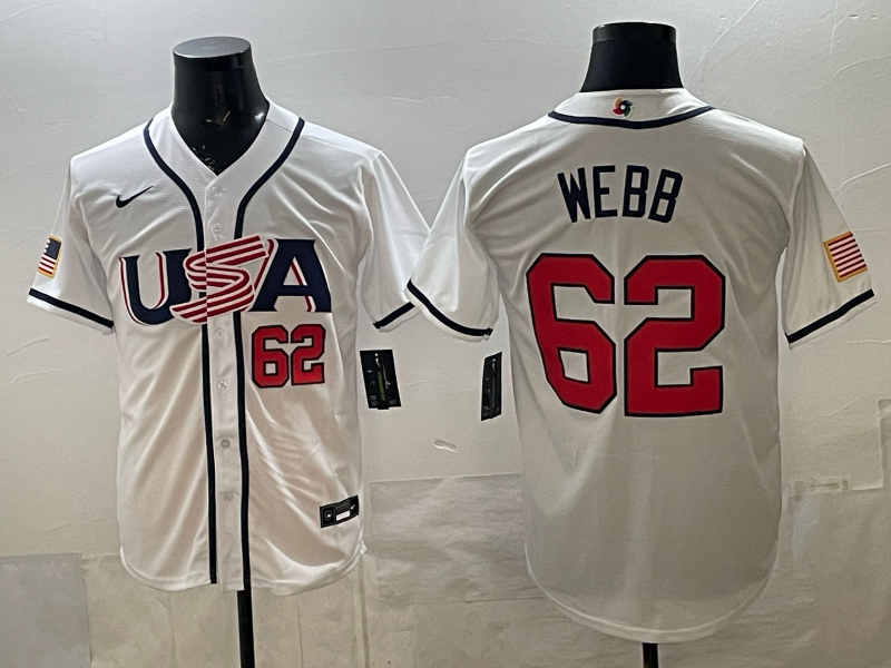 Men's 2026 World Baseball Classic Team USA #62 Logan Webb White Premium Jersey
