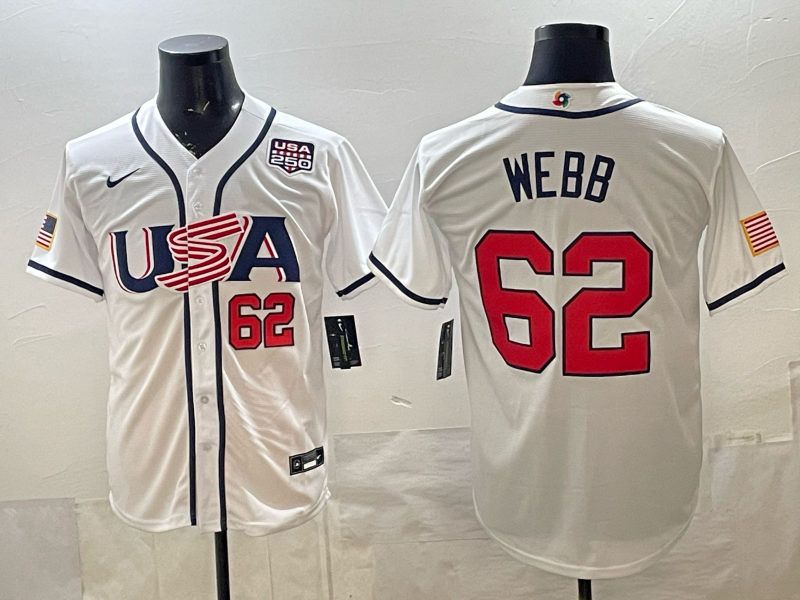 Men's 2026 World Baseball Classic Team USA #62 Logan Webb White Premium Jersey