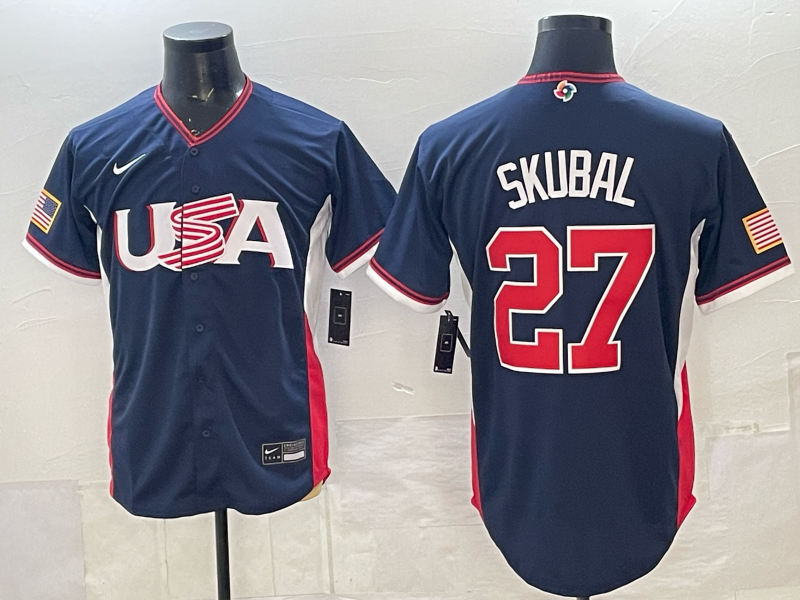 2026 World Baseball Classic Team USA #27 Tarik Skubal Men's Stadium Road Jersey - Navy