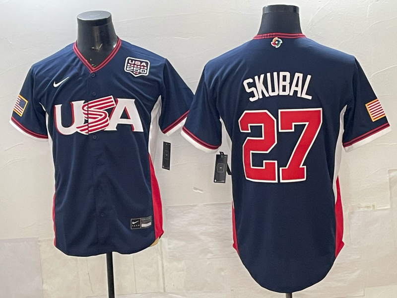 2026 World Baseball Classic Team USA #27 Tarik Skubal Men's Stadium Road Jersey - Navy
