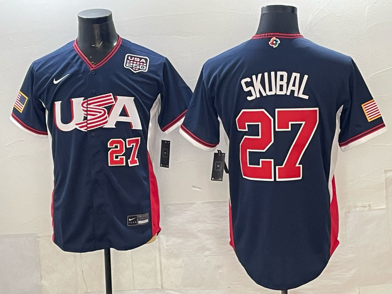 2026 World Baseball Classic Team USA #27 Tarik Skubal Men's Stadium Road Jersey - Navy