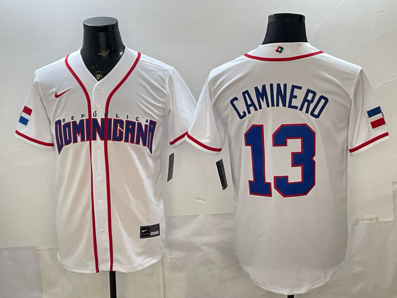 2026 World Baseball Classic Team Dominican #13 Junior Caminero Men's Road Stadium Jersey - White