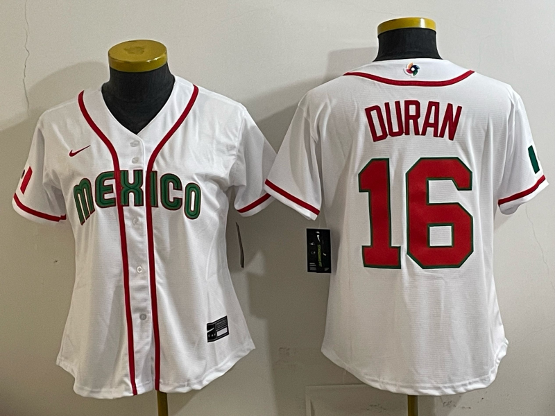 Women's 2026 WBC Team Mexico #16 Jarren Duran Road Stadium Jersey - White