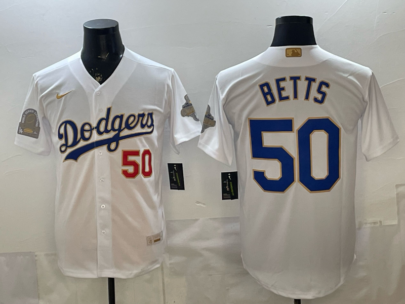Men's MLB LA Dodgers #50 Mookie Betts 2026 White/Gold Collection Stadium Jersey