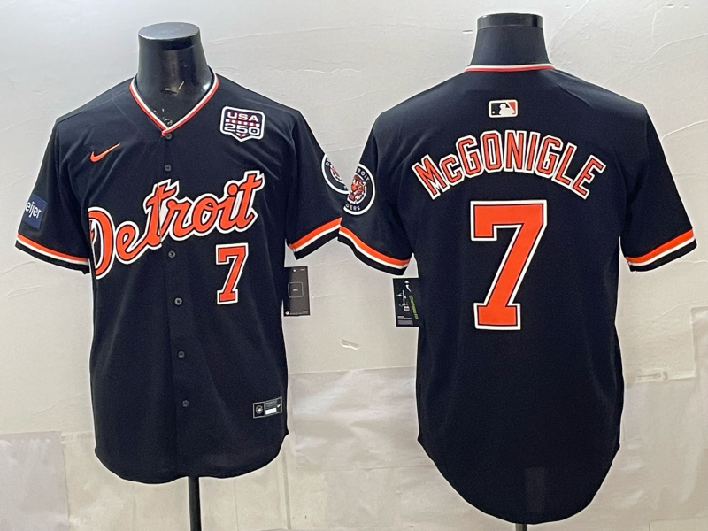 Men's MLB Detroit Tigers #7 Kevin McGonigle 2026 Nike Black Alternate Replica Jersey