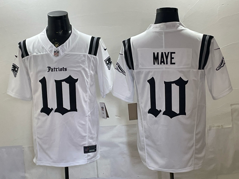 Men's NFL New England Patriots #10 Drake Maye F.U.S.E White Gothic Jersey