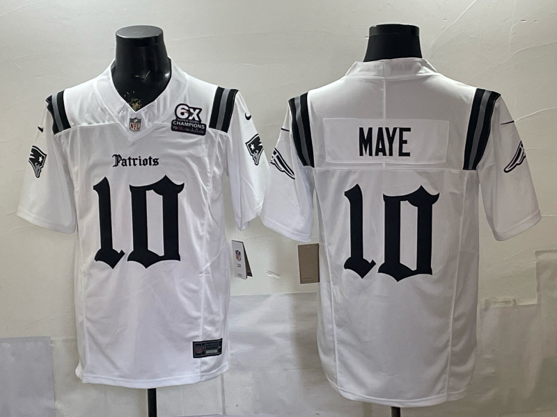 Men's NFL New England Patriots #10 Drake Maye F.U.S.E White Gothic Jersey