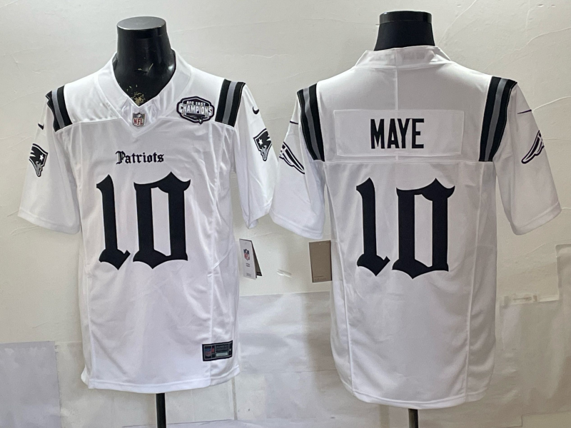 Men's NFL New England Patriots #10 Drake Maye F.U.S.E White Gothic Jersey