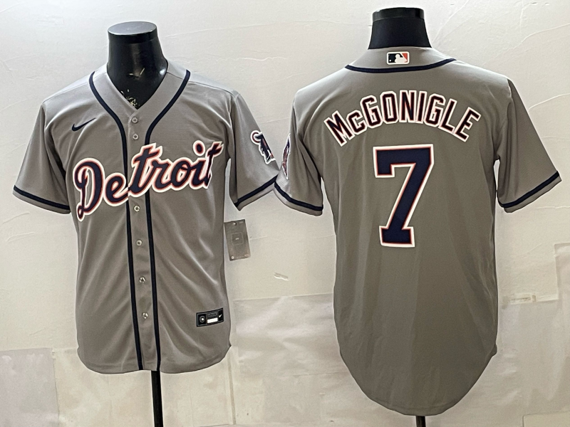 Men's MLB Detroit Tigers #7 Kevin McGonigle Nike Gray Road Replica Jersey