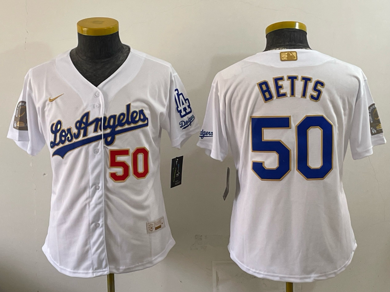 Women's MLB LA Dodgers #50 Mookie Betts 2026 White Alternate 2 Stadium Jersey