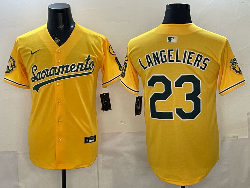 Men's MLB Oakland Athletics #23 Shea Langeliers 2026 Gold Alternate Stadium Jersey