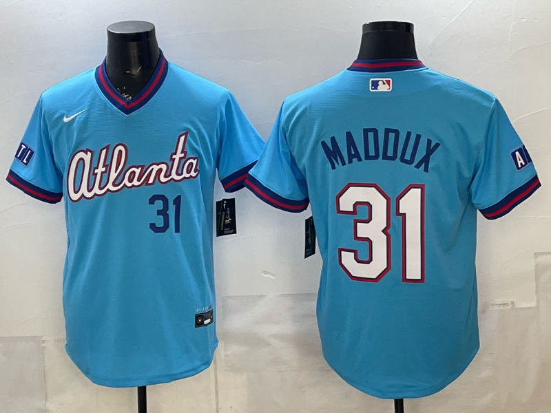 Men's MLB Atlanta Braves #31 Greg Maddux 2026 Blue City Connect Stadium Jersey