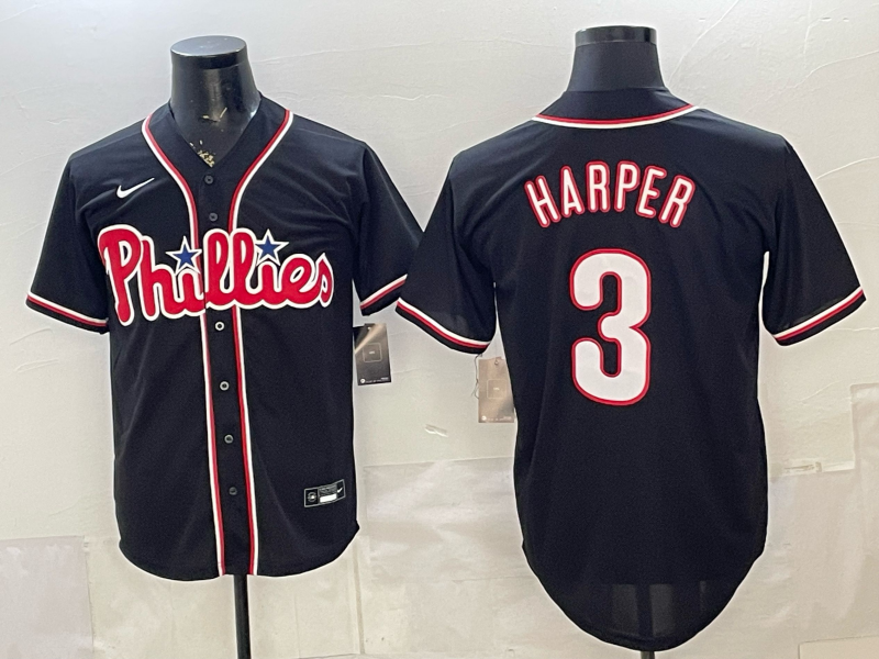 Men's MLB Philadelphia Phillies #3 Bryce Harper 2026 Black Fashion Replica Jersey