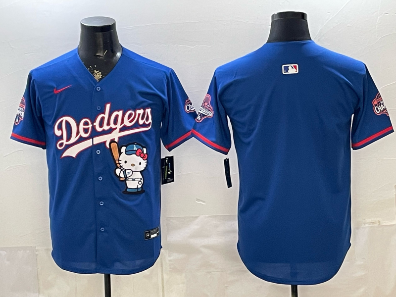 Men's MLB Dodgers Nameless x Hello Kitty World Series Champions Royal Jersey