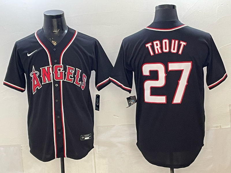 Men's MLB Los Angeles Angels #27 Mike Trout 2026 Black Fashion Replica Jersey