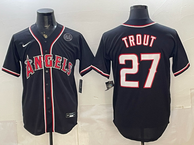 Men's MLB Los Angeles Angels #27 Mike Trout 2026 Black Fashion Replica Jersey