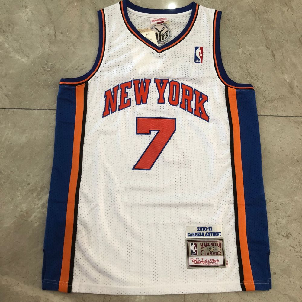 NBA New York Knicks #7 Carmelo Anthony Men's M&N 2010-11 Association Embroidery Jersey