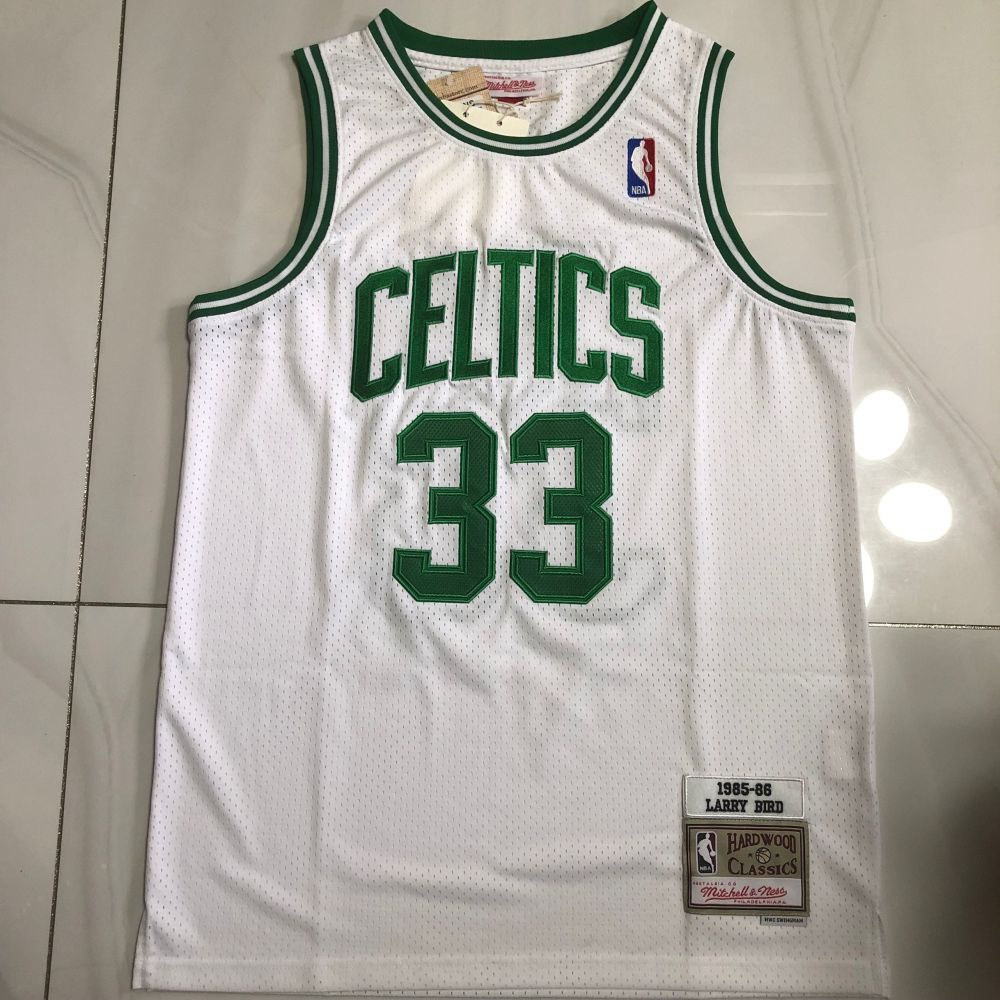 NBA Boston Celtics #33 Larry Bird Men's M&N 1985-86 Road Embroidery Jersey
