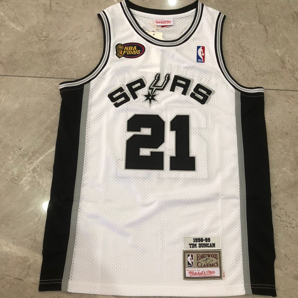 NBA San Antonio Spurs #21 Tim Duncan Men's M&N 1998-99 Finals Embroidery Jersey