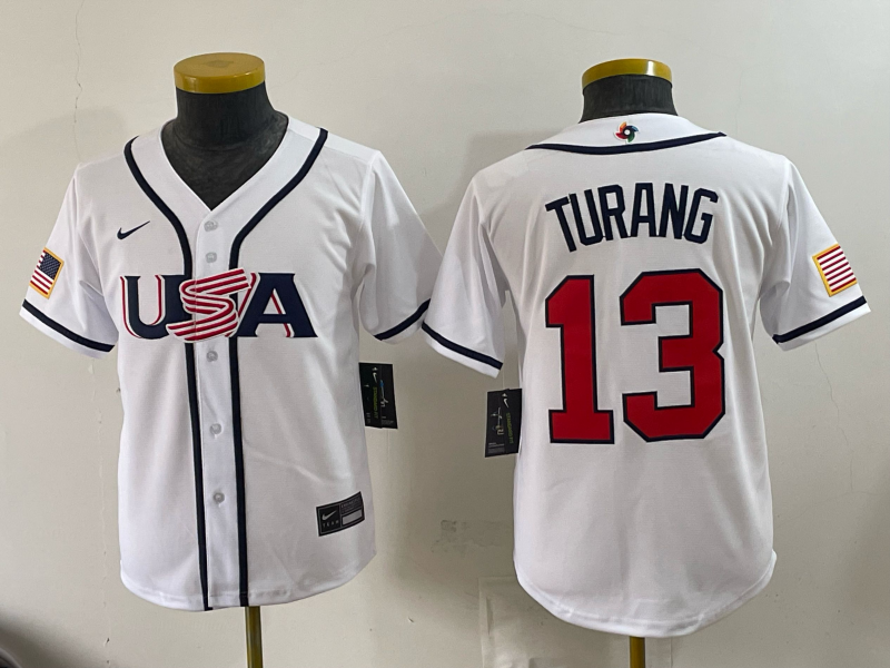 Youth 2026 WBC Team USA #13 Brice Turang Road Stadium Jersey - White