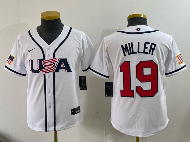 Youth 2026 WBC Team USA #19 Mason Miller Road Stadium Jersey - White