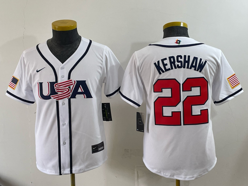 Youth 2026 WBC Team USA #22 Clayton Kershaw Road Stadium Jersey - White