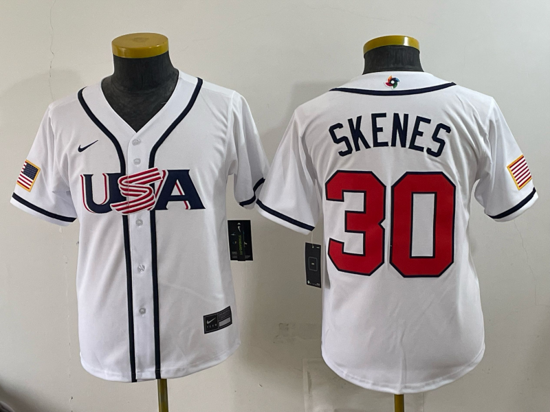 Youth 2026 WBC Team USA #30 Paul Skenes Road Stadium Jersey - White
