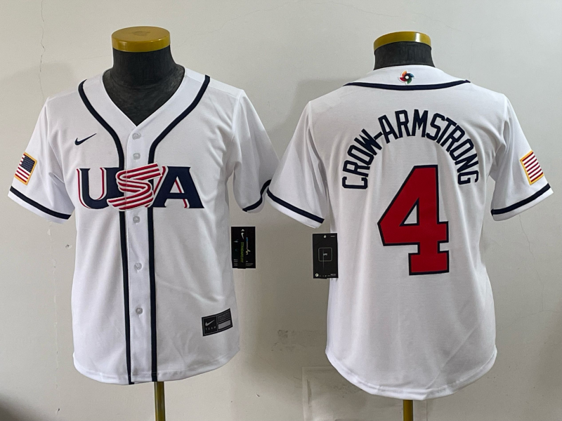 Youth 2026 WBC Team USA #4 Pete Crow-Armstrong Road Stadium Jersey - White