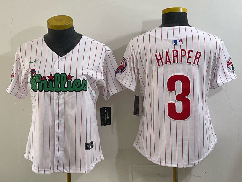 Women's MLB Philadelphia Phillies #3 Bryce Harper Nike White Customized Phanatic Jersey