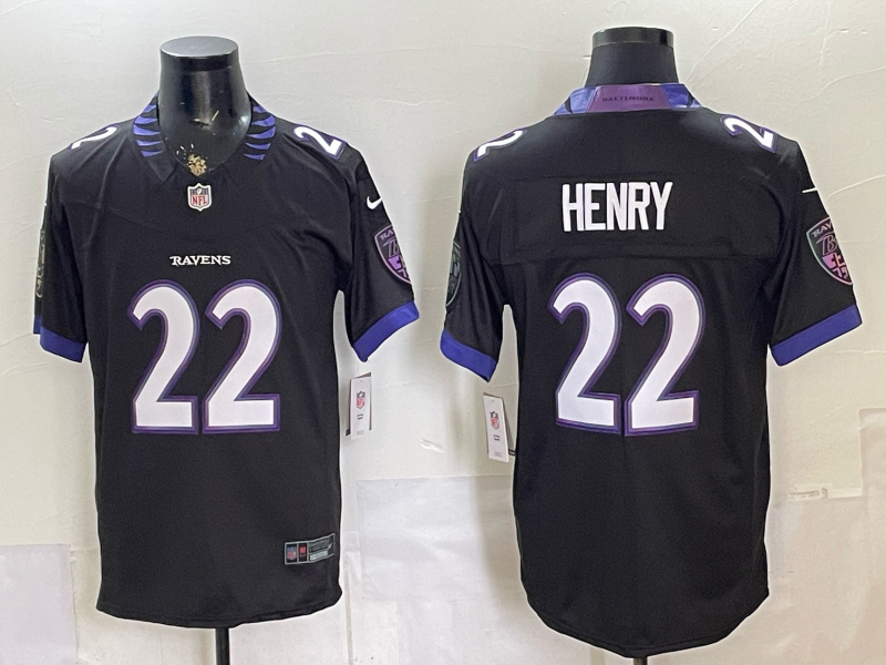 Men's NFL Baltimore Ravens #22 Derrick Henry 2026 Black Alternate Sewn Down F.U.S.E Jersey