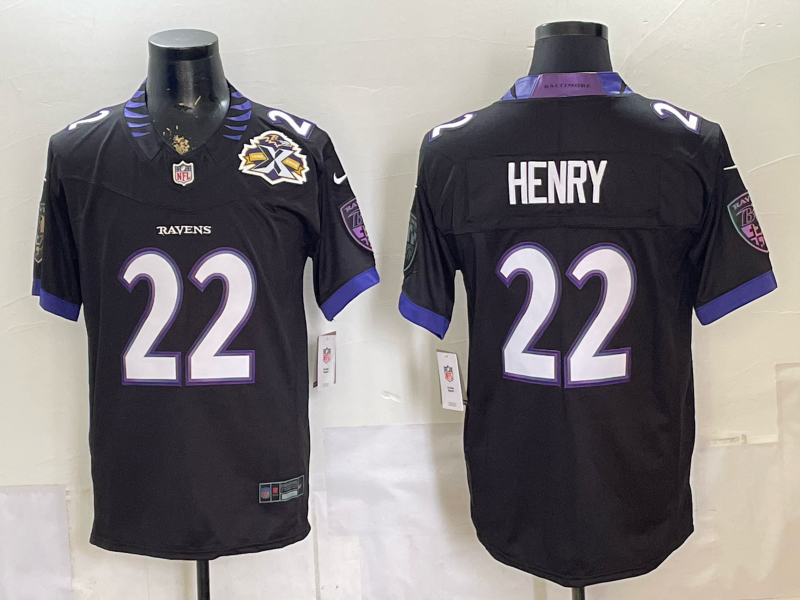 Men's NFL Baltimore Ravens #22 Derrick Henry 2026 Black Alternate Sewn Down F.U.S.E Jersey