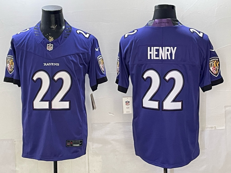Men's NFL Baltimore Ravens #22 Derrick Henry 2026 White Road Sewn Down F.U.S.E Jersey