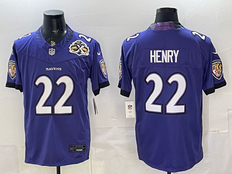 Men's NFL Baltimore Ravens #22 Derrick Henry 2026 White Road Sewn Down F.U.S.E Jersey