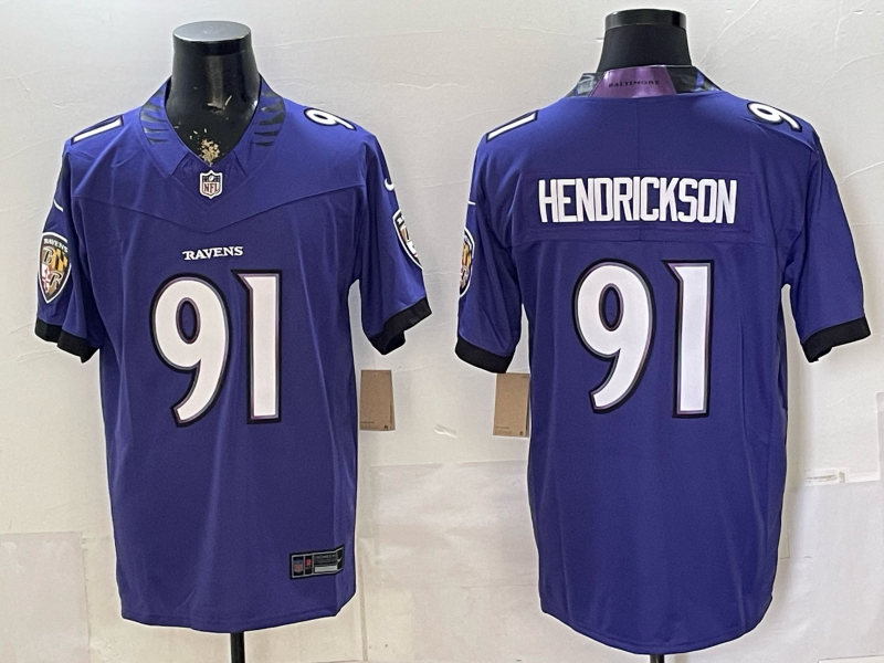 Men's NFL Baltimore Ravens #91 Trey Hendrickson 2026 Purple Home Sewn Down F.U.S.E Jersey