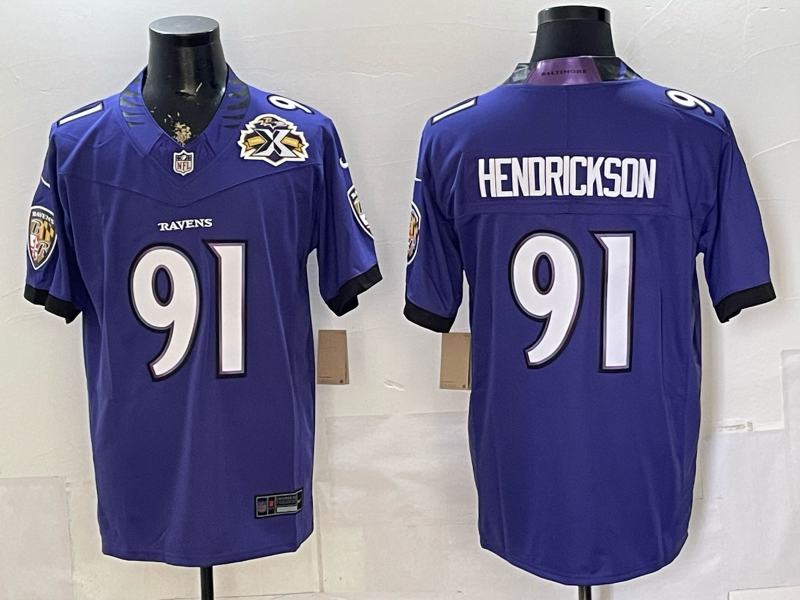 Men's NFL Baltimore Ravens #91 Trey Hendrickson 2026 Purple Home Sewn Down F.U.S.E Jersey