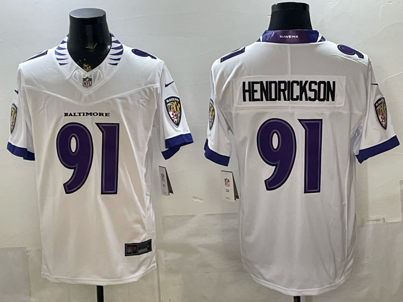 Men's NFL Baltimore Ravens #91 Trey Hendrickson 2026 White Road Sewn Down F.U.S.E Jersey