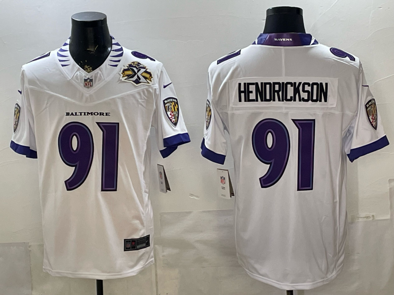 Men's NFL Baltimore Ravens #91 Trey Hendrickson 2026 White Road Sewn Down F.U.S.E Jersey