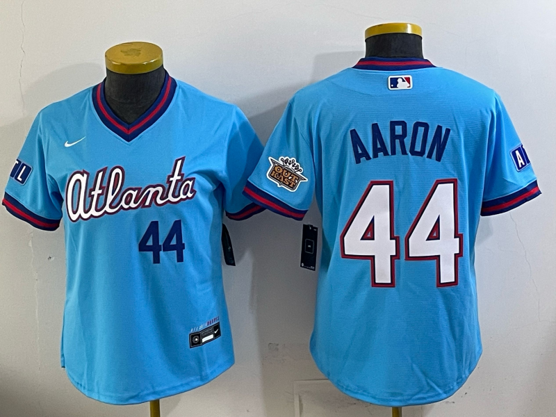Men's MLB Atlanta Braves #44 Hank Aaron 2026 Blue City Connect Stadium Jersey