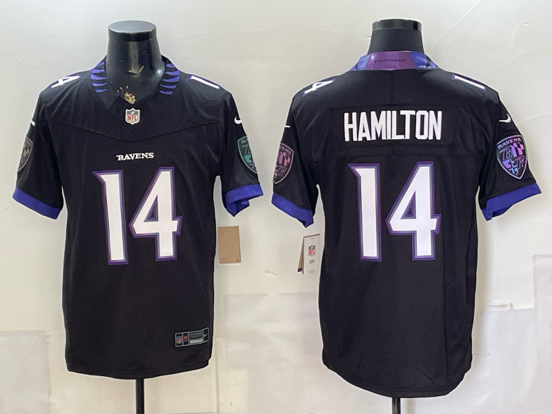 Men's NFL Baltimore Ravens #14 Kyle Hamilton 2026 Black Alternate Sewn Down F.U.S.E Jersey