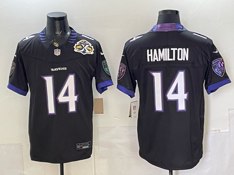 Men's NFL Baltimore Ravens #14 Kyle Hamilton 2026 Black Alternate Sewn Down F.U.S.E Jersey